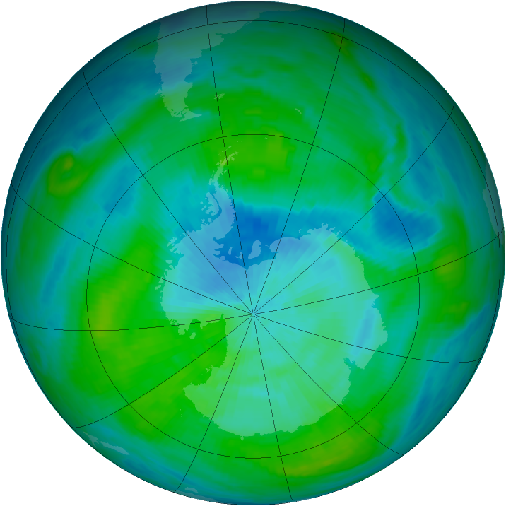Antarctic ozone map for 05 March 1982